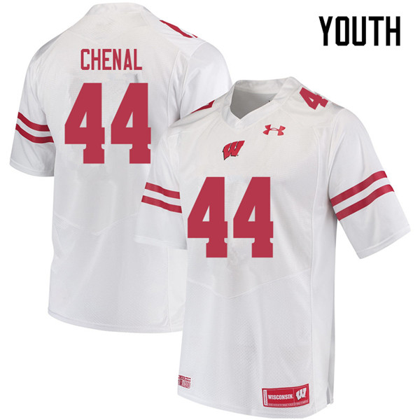 Youth #44 John Chenal Wisconsin Badgers College Football Jerseys Sale-White - Click Image to Close